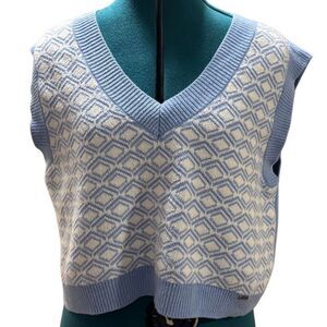 Hollister V-Neck Sweater Vest, Size Medium, Blue/White